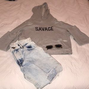 Savage sweater with FREE shades and mom jeans